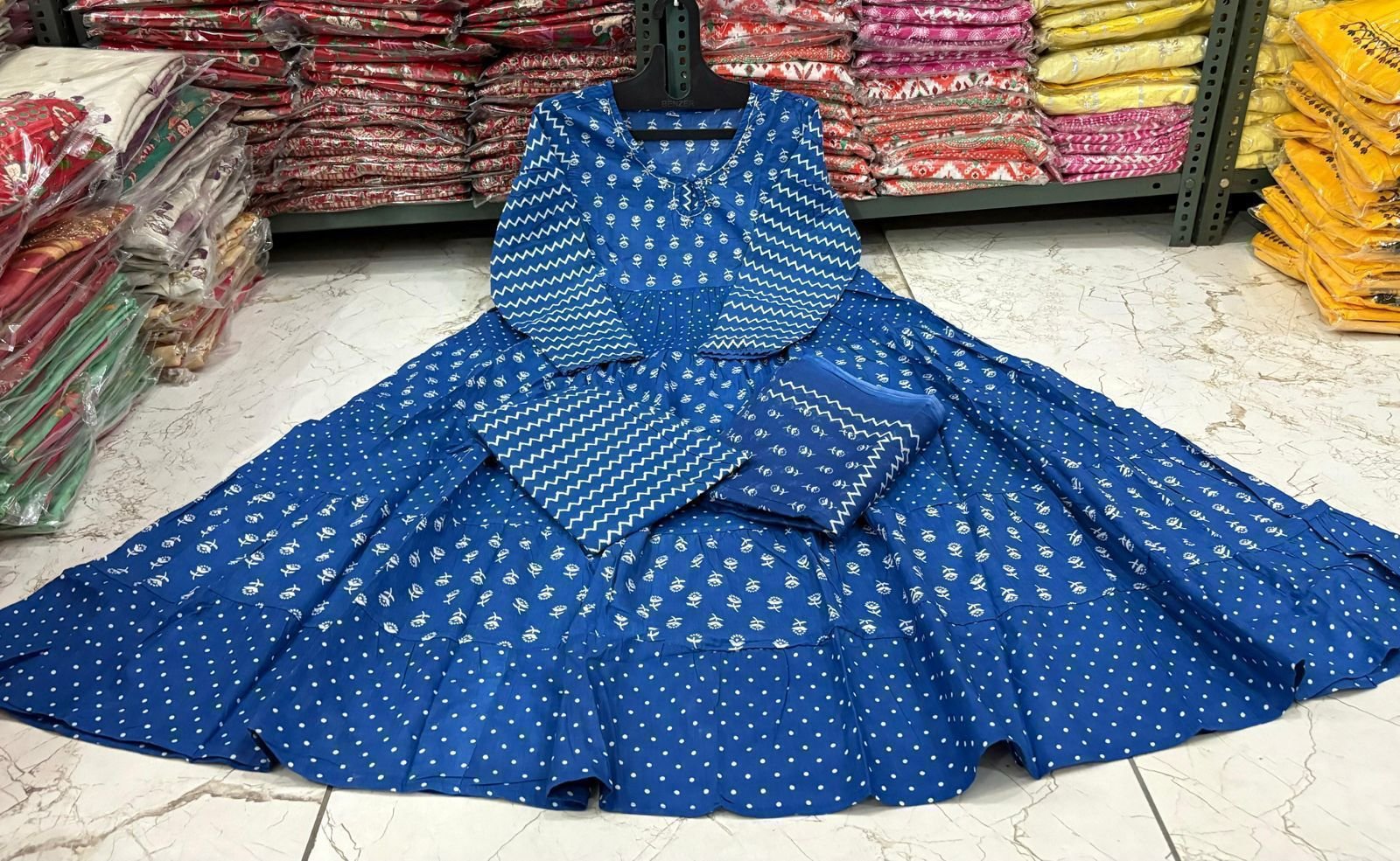 Indigo Blue Cotton Anarkali Suit with Dupatta